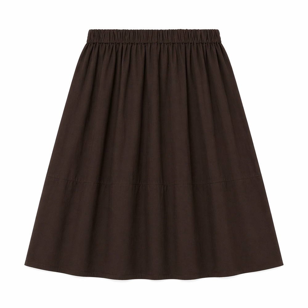H&M Brown Midi‎ Skirt Elastic Waist Lyocell Linen Blend XXL